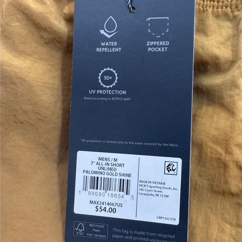 VRST Mens 7" All-In Short Palomino Gold Shine Unlined Water Repellent Med NWT - Picture 4 of 11